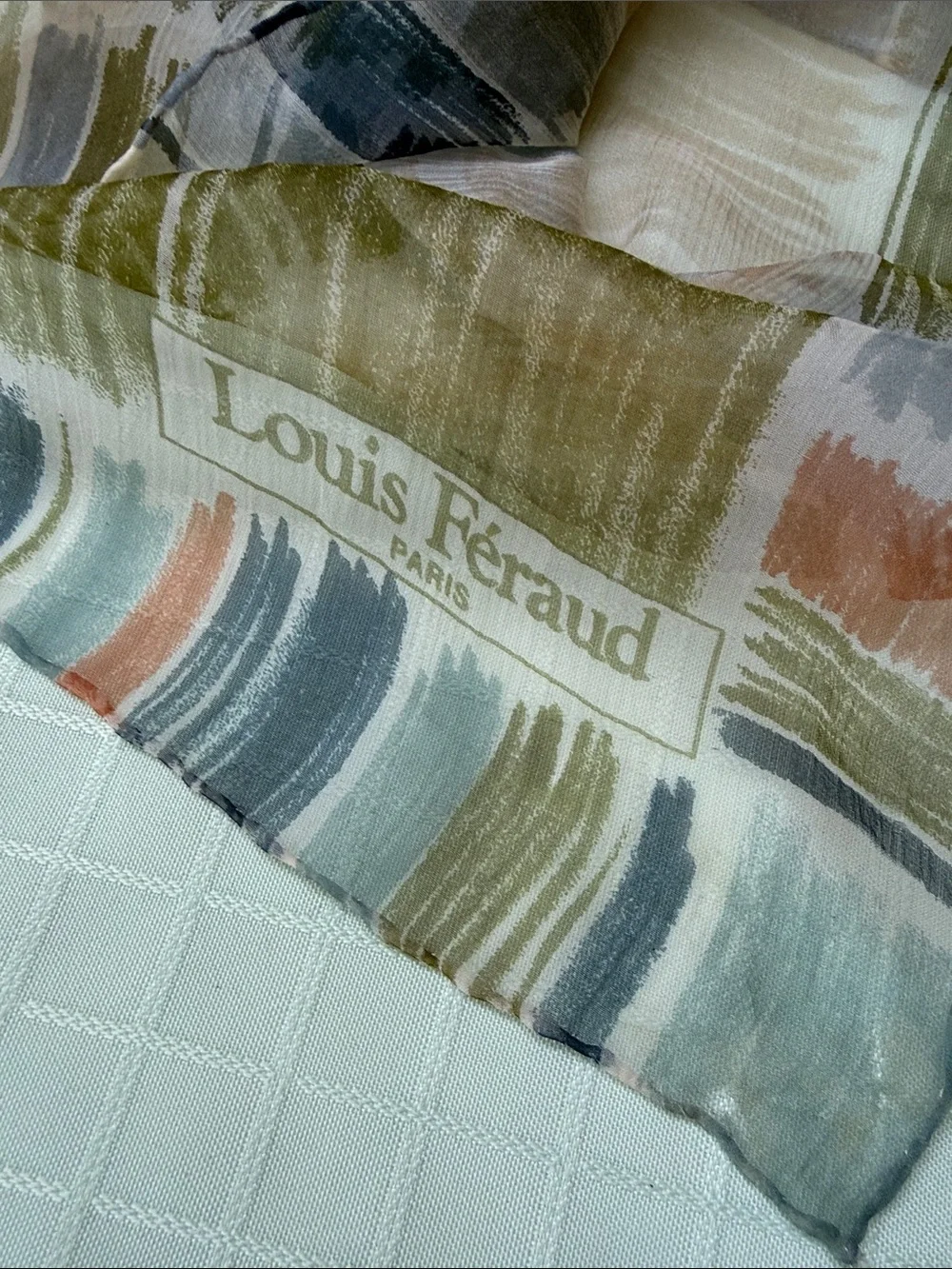 Vintage Louis Feraud Paris Lightweight Green Multi-Color Large Silk Scarf